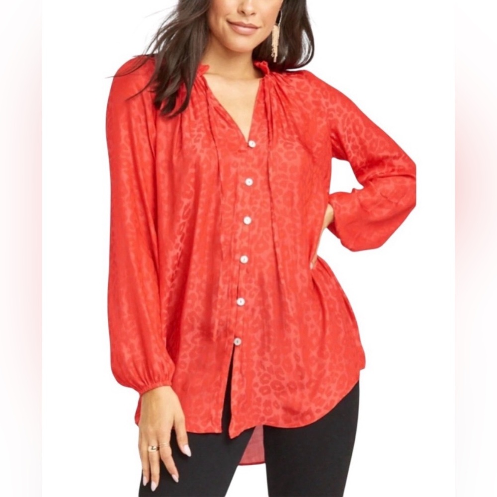Show Me Your Mumu Silky Alicia Button Down Tunic in Red Cheetah print
